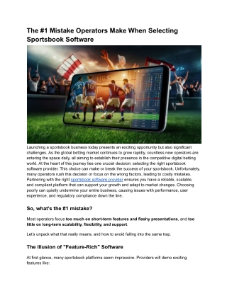 Why Features Aren’t Everything in Sportsbook Software