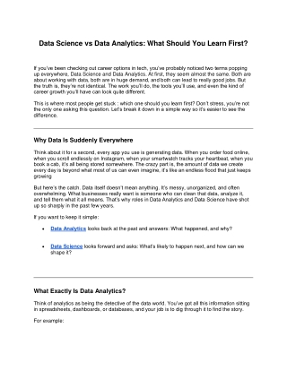 Data Science vs Data Analytics: Which Skill Should You Learn First for Your Care