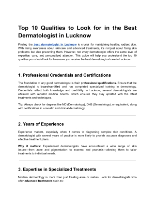 Top 10 Qualities to Look for in the Best Dermatologist in Lucknow