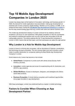 Top 10 Mobile App Development Companies in London 2025