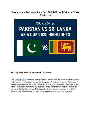 Pakistan vs Sri Lanka Asia Cup Match Story _ Cricaza Blogs Exclusive