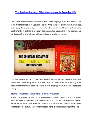 The Spiritual Legacy of Ramcharitmanas in Everyday Life