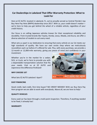 Car Dealerships in Lakeland That Offer Warranty Protection - What to Look For