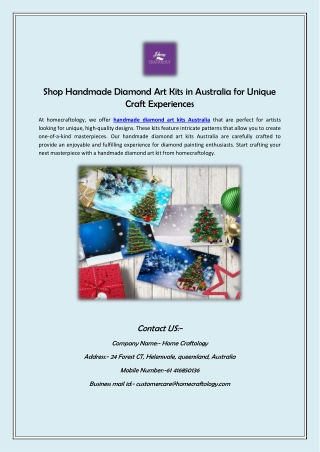Shop Handmade Diamond Art Kits in Australia for Unique Craft Experiences