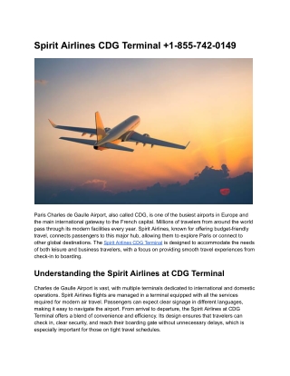 Spirit Airlines CDG Terminal  1-855-742-0149
