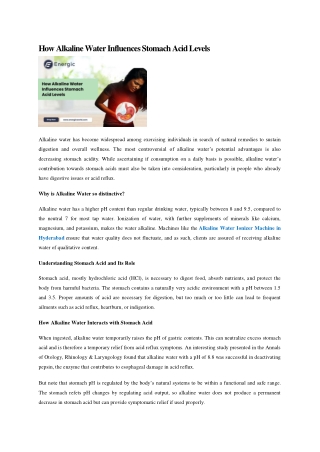 How Alkaline Water Influences Stomach Acid Levels -alkaline hydrogen water machine in Hyderabad