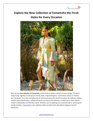 Explore the New Collection at Famameha the Fresh Styles for Every