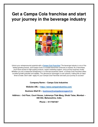 Get a Campa Cola franchise and start your journey in the beverage industry