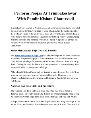 Perform Poojas At Trimbakeshwar With Pandit Kishan Chaturvedi