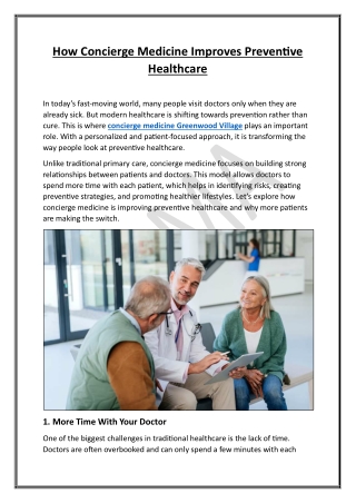 Find a Concierge Medicine Doctor Greenwood Village