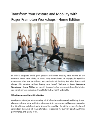 Transform Your Posture and Mobility with Roger Frampton Workshops - Home Edition