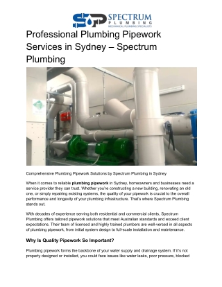 Professional Plumbing Pipework Services in Sydney – Spectrum Plumbing