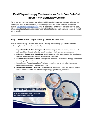 Best Physiotherapy Treatments for Back Pain Relief at Sparsh Physiotherapy Centre