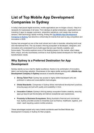 List of Top Mobile App Development Companies in Sydney