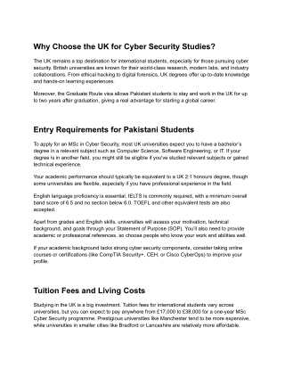 MSc Cyber Security in the UK for Pakistani Students