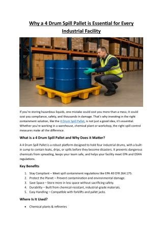 4 Drum Spill Pallet – Industrial Safety & Compliance Solution