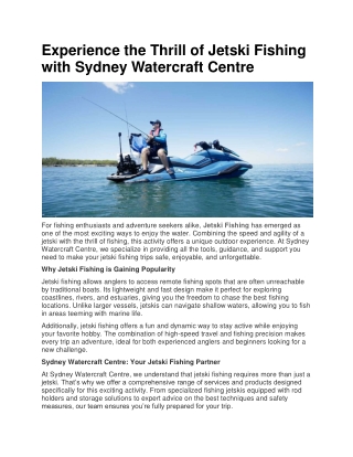 Jetski Fishing Sydney: Rentals & Adventures | Sydney Watercraft Centre