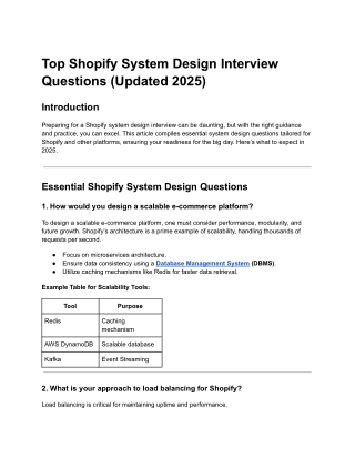 Top Shopify System Design Interview Questions (Updated 2025)