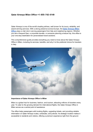 Qatar Airways Milan Office  1–855–742–0149