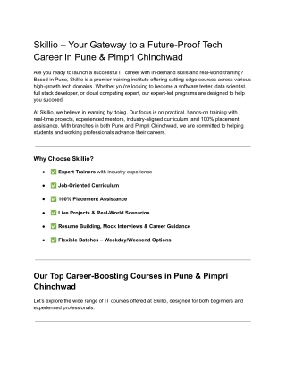 Top IT Courses in Pune & Pimpri Chinchwad with 100% Placement Assistance