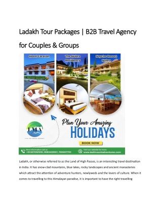 Ladakh Tour Packages for Couples & Groups | B2B Travel Agency in Leh Ladakh