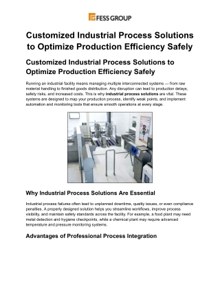 Customized Industrial Process Solutions to Optimize Production Efficiency Safely