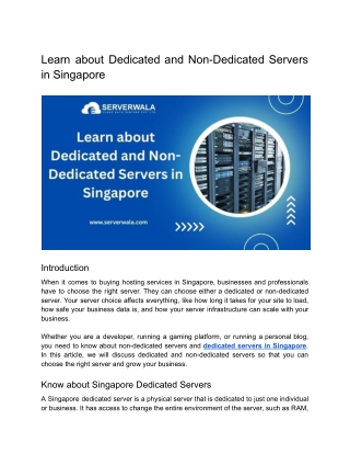 Learn about Dedicated and Non-Dedicated Servers in Singapore
