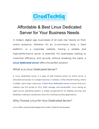 Affordable & Best Linux Dedicated Server for Your Business Needs