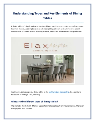 Understanding Types and Key Elements of Dining Tables