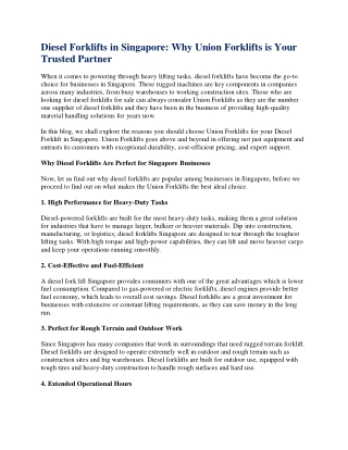 Diesel Forklift Singapore: Why Union Forklifts is Your Go-To Choice