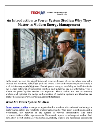 An Introduction to Power System Studies: Why They Matter in Modern Energy Manage