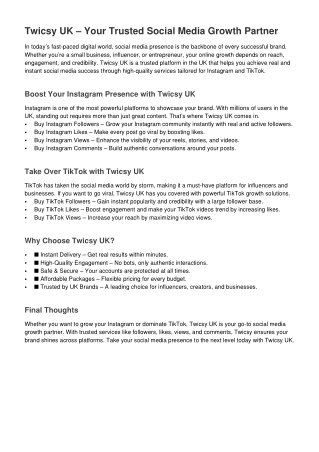 twicsy uk: Buy Instagram and TikTok followers,likes,views and comments
