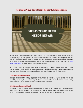 Top Signs Your Deck Needs Repair & Maintenance