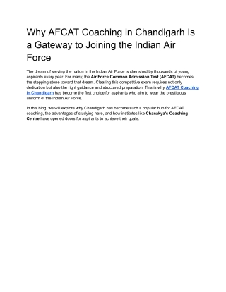 Why AFCAT Coaching in Chandigarh Is a Gateway to Joining the Indian Air Force