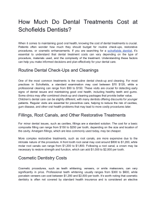 How Much Do Dental Treatments Cost at Schofields Dentists_