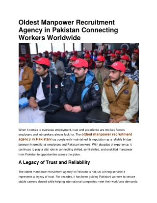 Manpower Recruitment Agency in Pakistan Supporting Employers Worldwide