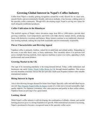 Growing Global Interest in Nepal’s Coffee Industry 