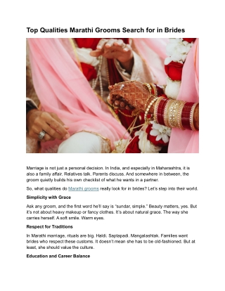 Top Qualities Marathi Grooms Search for in Brides