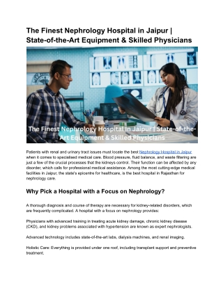 The Finest Nephrology Hospital in Jaipur | State-of-the-Art Equipment & Skilled