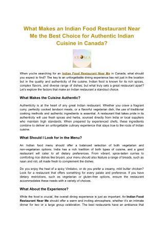 Explore the Best Indian Food Restaurant Near Me in Toronto for an Authentic