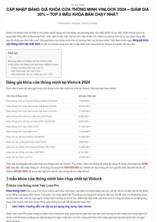 CẬP NHẬP BẢNG GIÁ KHÓA CỬA THÔNG MINH VINLOCK 2024 – GIẢM GIÁ 30% – TOP 3 MẪU KH