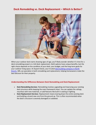 Deck Remodeling vs. Deck Replacement - Which Is Better