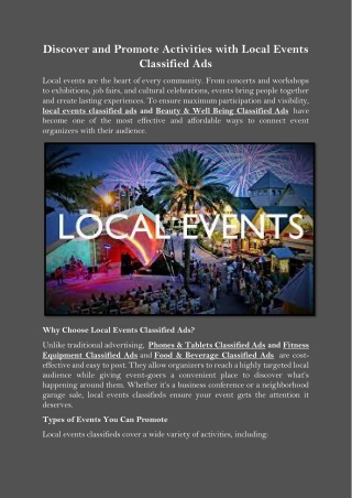 Discover and Promote Activities with Local Events Classified Ads