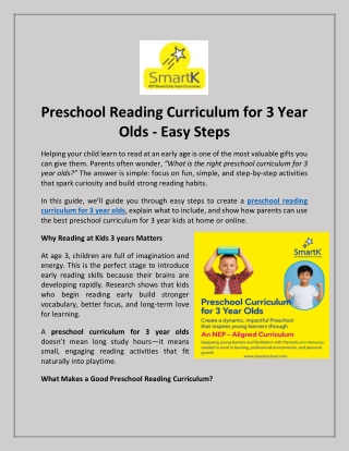 Preschool Reading Curriculum for 3 Year Olds - Easy Steps