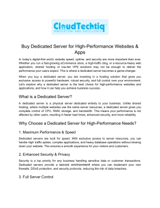 Buy Dedicated Server for High-Performance Websites & Apps