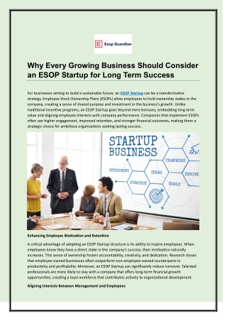 Why Every Growing Business Should Consider an ESOP Startup for Long Term Success
