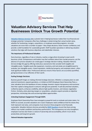 Valuation Advisory Services That Help Businesses Unlock True Growth Potential