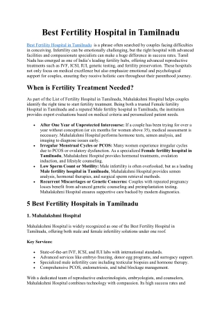 Best Fertility Hospital in Tamilnadu