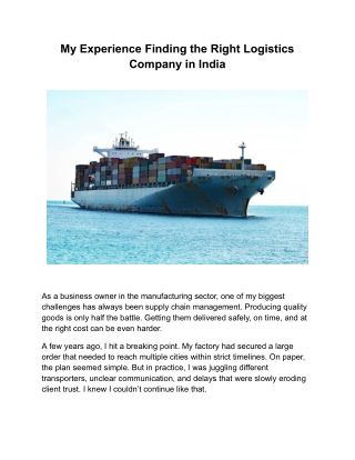 My Experience Finding the Right Logistics Company in India