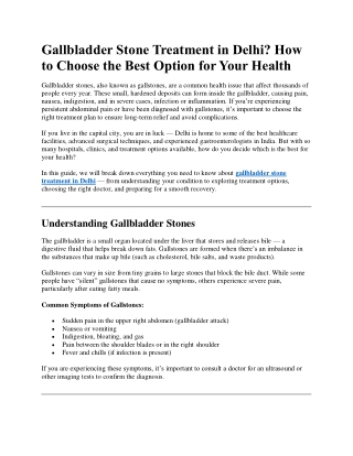 Gallbladder Stone Treatment in Delhi